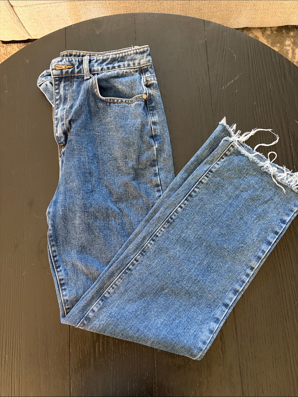 PrettyLittleThing Women's Blue Boyfriend Jeans with Frayed Hem